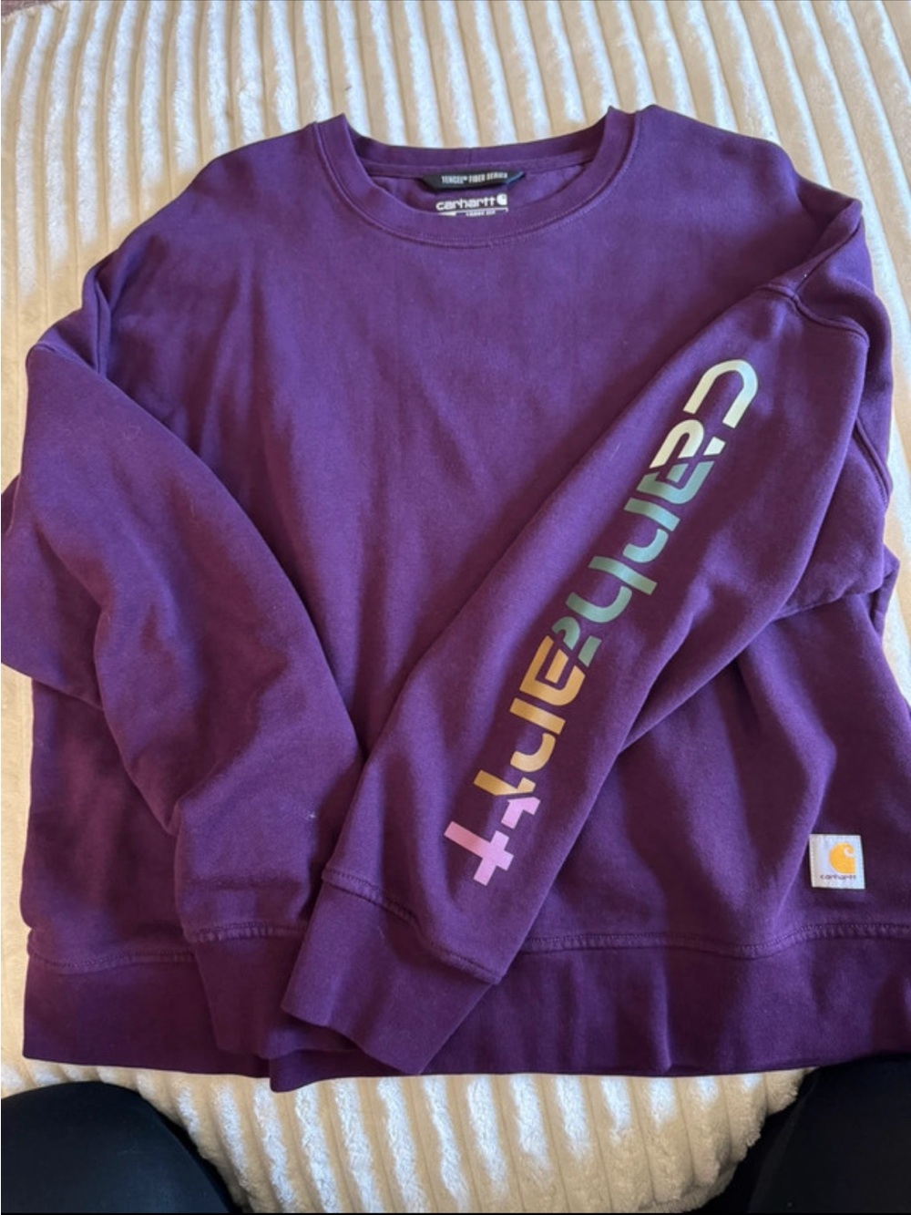 Carhartt Purple Crewneck Sweatshirt with Multicolor Sleeve Logo
